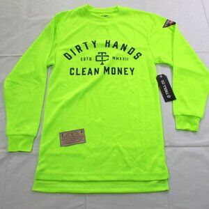 Troll Co Men's Long Sleeve Hi Vis Dirty Hands Clean Money Graphic T-Shirt Lime